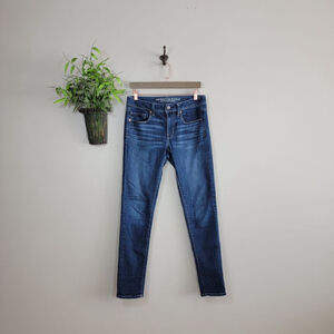 American Eagle Super Skinny Jeans Mid Rise Jegging Dark Blue Wash Stretch AE 6 L